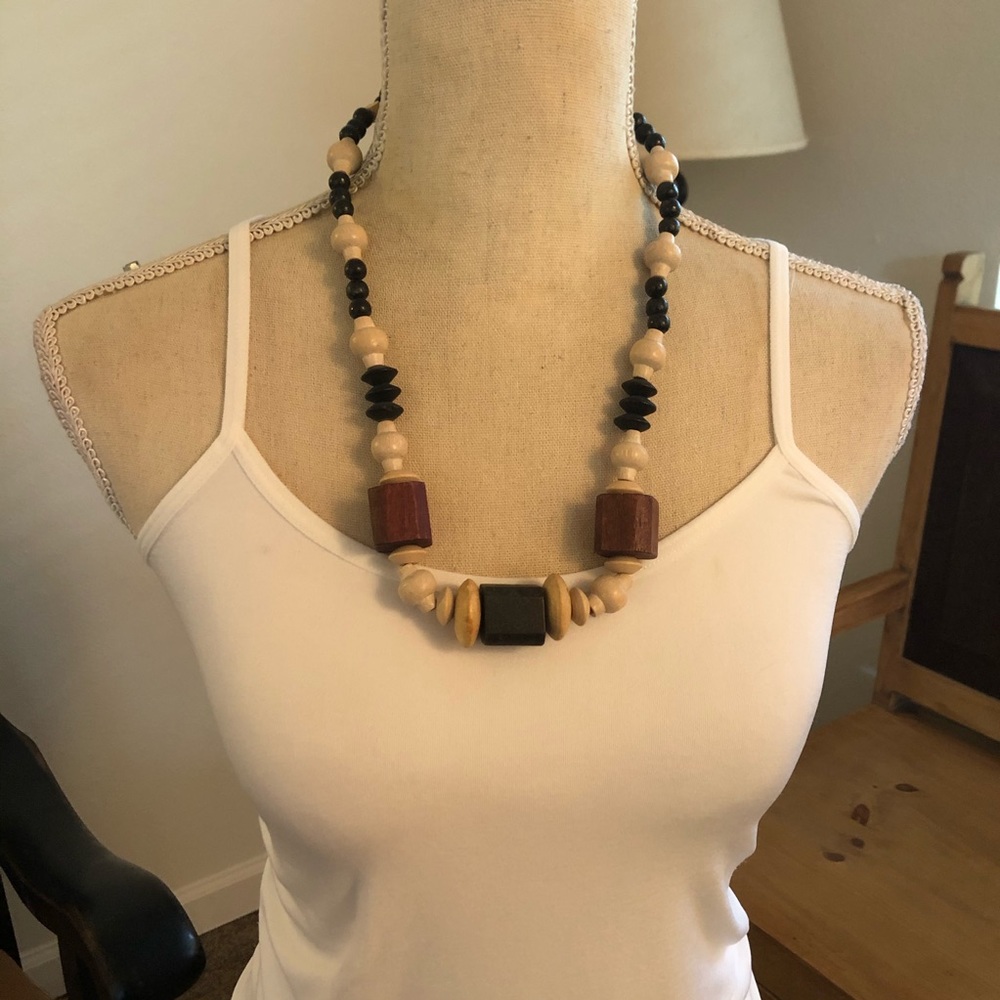 Vintage 70s boho wooden chunky beaded necklace